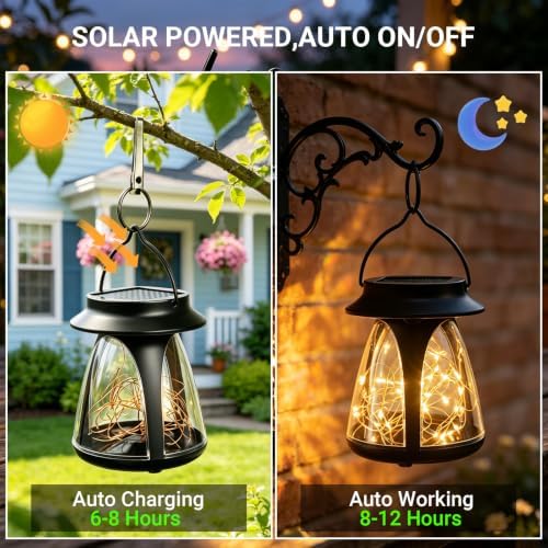 2 Pack Solar Lantern Outdoor Waterproof Hanging Lights with Clip - Image 3