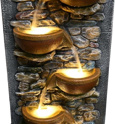 39" Outdoor Garden Water Fountain with Lights, 5 Tiers Water Feature - Image 6