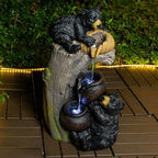 23.6" Bear Waterfall Fountain with LED Lights, Rustic Tree Stump Resin Water Feature for Zen Garden & Patio, Tiered Outdoor Fountain for Backyard, Deck, Porch by Ningering