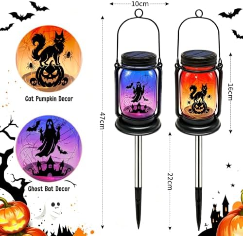 Halloween Solar Lanterns-Ghost &Cat Pumpkin Decor Hanging Mason Jar Lights - Image 5