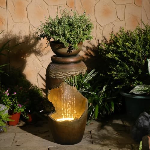 30H Spiral Outdoor Water Fountain with Bowl Planter - Image 2