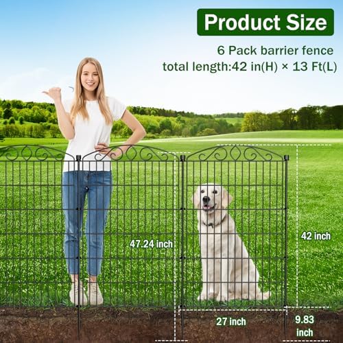 Metal Garden Decorative Fence with Gate 6 Panel 42" H x 13'L for Pets - Image 2