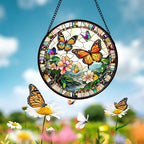Butterflies and Flowers Stained Glass Window Hanging Suncatcher Gifts 12" - Image 6