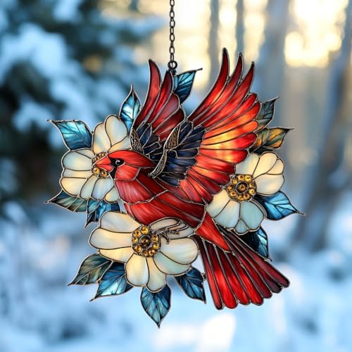 Flying Red Cardinal Acrylic Suncatcher by AVAGAN