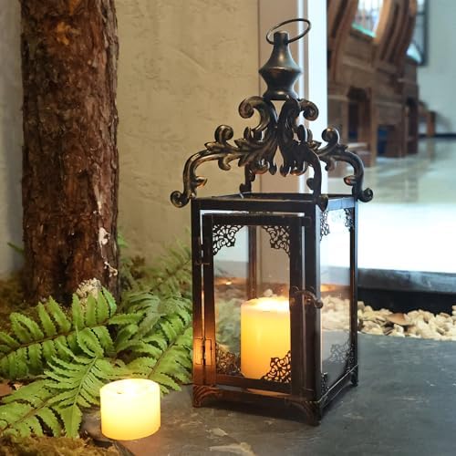 NEEDOMO Lanterns Decorative Indoor Hanging Lantern Outdoor, Vintage Metal Tabletop Decor Lantern for Patio Rustic Home, Candle Holders with Clear Glass, Home Kitchen Coffee Table Livinig Room Decor - Image 3