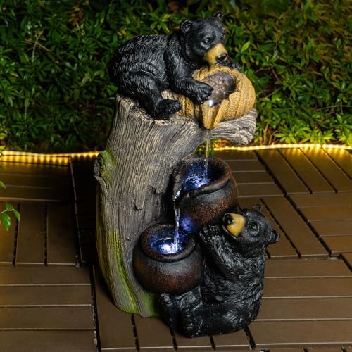 Bear Water Fountain Outdoor with LED Lights, 23.6" Tall Cascading Water Feature for Patio, Lawn, Backyard & Garden, Natural Stone Look Resin Outdoor Water Fountain Decor (Bear 23.6" H) by BHFOLO