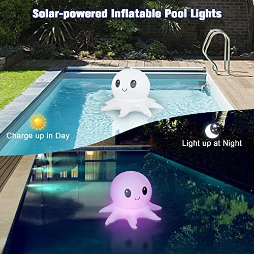 Solar Floating Pool Light w/Remote, 2 Pack 16 Colors Inflatable Octopus - Image 4
