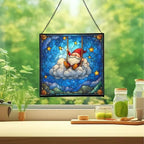Cloud Gnome Swing Stained Glass Suncatcher – Square Hanging Window Panel for Home or Greenhouse – Whimsical Glass Art Gift for Garden Lovers, Christmas, Halloween, Father Days t3Lwaw - Image 2