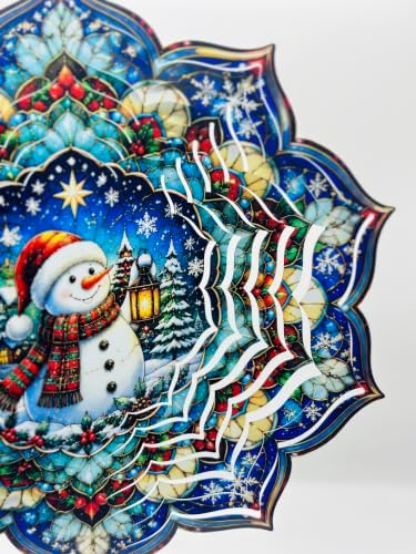 Shwing 12 Inch Wind Spinner Hanging Wind Sculptures Christmas Snowman Metal Decor Double Sided Outdoor Kinetic Garden Art 3D Wind Spinner Hanging Ornament for Patio Porch Balcony Backyard Tree Decor - Image 7