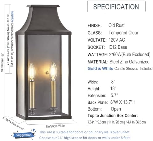 18" Medium Classic Outdoor Wall Light, House Exterior Sconce Lantern - Image 3