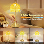Cordless Table Lamp, Rechargeable Honey Gold Glass Lotus Flower Lamp - Image 3