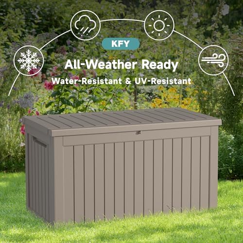 230 Gallon Waterproof Outdoor Storage Box, UV Resistant Resin Deck Box with Hydraulic Rod for Reinforced Stability, Perfect for Patio, Garden, and Pool, Grey - Image 4