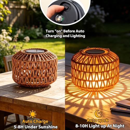 2 Pack Solar Hanging Lanterns Outdoor Waterproof, Solar Rattan Chandelier Outdoor with 7.75in Boho Lantern, Hanging Pendant Lights for Outside Tree, Patio Decor for Garden Gazebo Porch Backyard Gifts - Image 2