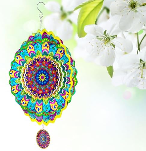 Mandala Wind Spinner, Mandala Gift for Women Men, 12in Spinfinity Designs Stainless Steel Hanging Wind Spinners with 3D Visual Effect, for Indoor/Outdoor Decor, Yard Art, Garden Decorations by Unknown