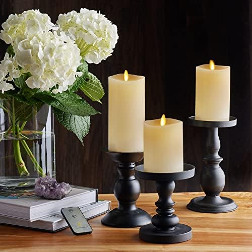 Luminara Realistic Flameless LED Set of 3 Ivory Pillar Candles, Home Safe Moving Flame Melted Top Illumination, Battery Operated Remote Control w/Timer - Image 2