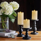 Luminara Realistic Flameless LED Set of 3 Ivory Pillar Candles, Home Safe Moving Flame Melted Top Illumination, Battery Operated Remote Control w/Timer - Image 2
