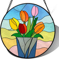 Stained Glass Suncatcher Tulip Flower Window Hanging Colorful Floral Art Glass Home Decor Mother's Day Birthday for Mom Grandma Wife Spring Wall Ornament 9.8 Inch by Unknown