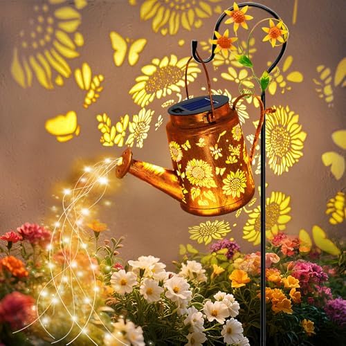 Solar Lights Outdoor Waterproof, Sunflower Solar Watering Can with Lights by VOOKRY