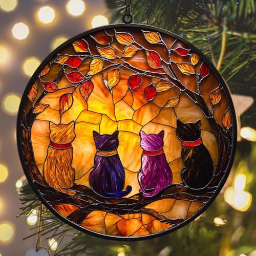 Cats and Autumn Mosaic Style Acrylic Suncatcher - Image 6