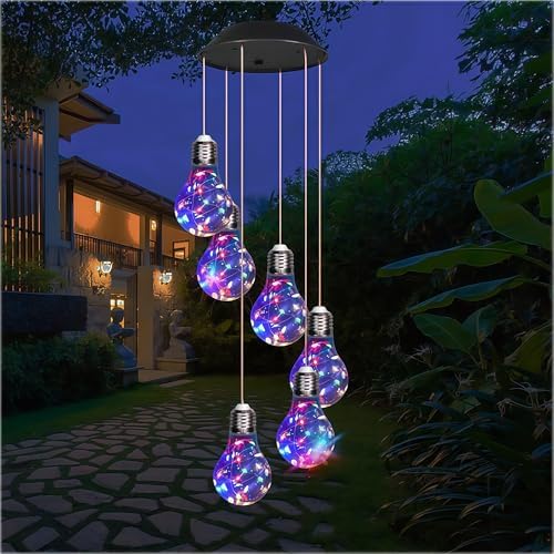 2025 New Colorful Led Solar-Powered Light Bulb Wind Chimes, Mobile Hanging Wind Chime, Outdoor Waterproof Decorative Solar Powered Lights, for Porch Deck Garden Patio Balcony Decor (3 PCS) - Image 3