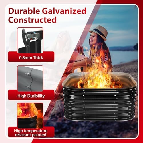 Height 16.5 Inch, Square Galvanized Steel Fire Pit for Outside, Heavy Duty Steel Fire Pit In-Ground for Backyard, Camping, Bonfire, Flower Raised Garden Bed for Garden (2.3x2.3x1.5ft) - Image 2
