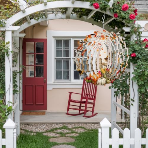 12 Inch Thanksgiving Wind Spinner for Yard and Garden, Fall Harvest Pumpkins Maple Leaves Rustic Hanging Ornaments Outdoor 3D Kinetic Wind Sculpture Spinners Indoor Outdoor Patio Décor Ornaments Gift - Image 4