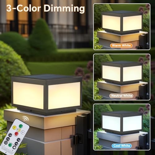 Solar Post Lights Outdoor Pillar Light,Solar Cap Column Lighting LED Square Deck Cap Lamp for Flat Surface Patio Garden Decoration, Stainless Steel Lamp Post Dusk to Dawn with IP65 Waterproof（10"x10"） - Image 3