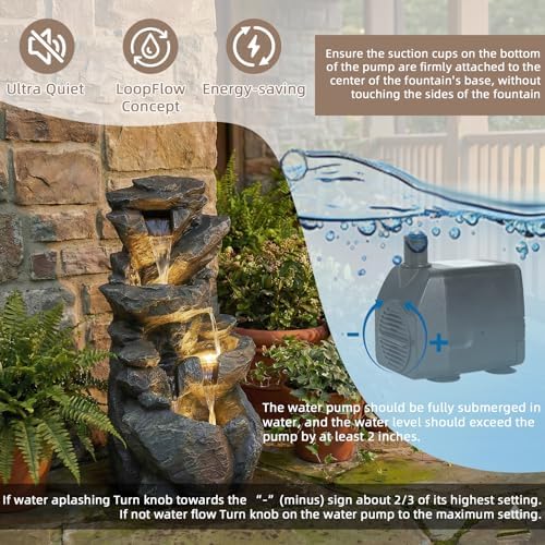 39.2" Tall Outdoor Water Fountain, 5-Tier Realistic Natural Rock Cascading Waterfall Fountain with LED Lights, Resin Garden Water Feature for Patio, Deck, Backyard and Home Art Décor - Image 3