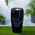 Glitzhome 29.25" H Oversized Ceramic Vase Outdoor Water Fountain Tall Patio Garden Water Fountain with LED Light and Submersible Pump Yard Art Decor, Black, 29.25”H by Glitzhome