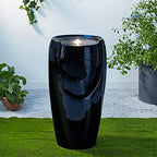 Glitzhome 29.25" H Oversized Ceramic Vase Outdoor Water Fountain Tall Patio Garden Water Fountain with LED Light and Submersible Pump Yard Art Decor, Black, 29.25”H by Glitzhome