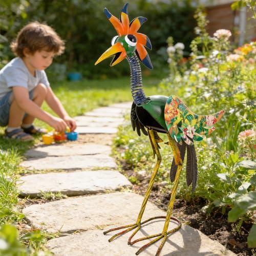 24'' Metal Wacky Peacock Garden Statues Outdoor Decor, Rooster Decor Chicken Yard Sculptures Art Decoration for Home Outsiede Patio Lawn Backyard, Gift for Women Lovers Moms(Red & Green) - Image 6
