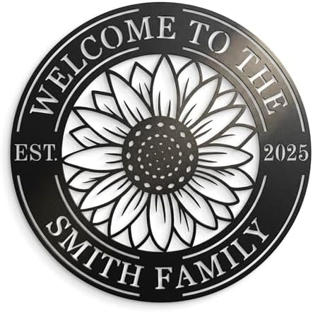Personalized Sunflower Metal Welcome Sign - Custom Family Last Name Round Wall Decor -Custom Metal Wall Art - Housewarming Gift，Outdoor Garden Floral Front Door Plaque by HYTSIGN