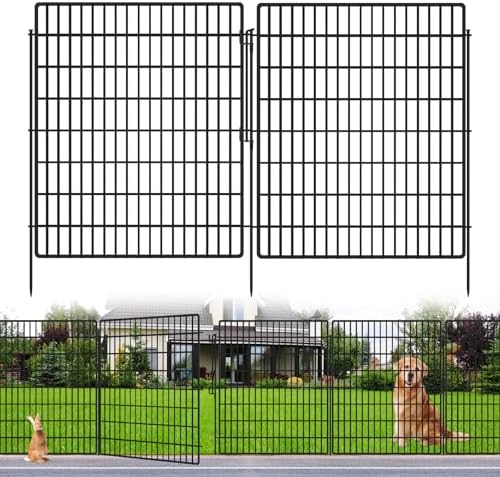 5 Panels Garden Fencing Animal Barrier with Lock, 33 in(H) X 12 ft(L) Dog Fence Outdoor for Yard Rustproof No Dig Decorative Tall Garden Fence Metal Wire Panel Border Rabbit Ground Stakes Fencing by KYATE