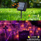 YEGUO 4 Pack Halloween Solar Fairy Lights, Each 33ft 100 LED Orange and Purple Christmas Lights Outdoor Waterproof, 8 Modes Sliver Wire Solar String Lights - Image 3