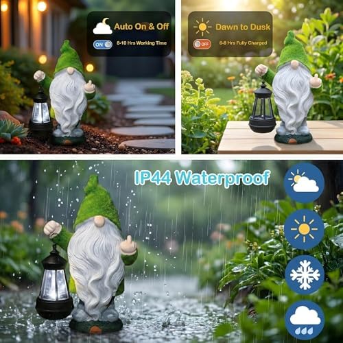 Garden Gnome 11.8 in, Funny Gnomes with Solar Lantern for Patio Decor Yard Christmas Fairy Garden Gift, Garden Statues Outdoor Clearance - Image 5