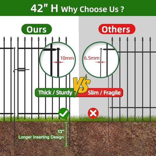 Decorative Metal Garden Fence with Gate 42" x 11.5', Dog Fence Outdoor - Image 4