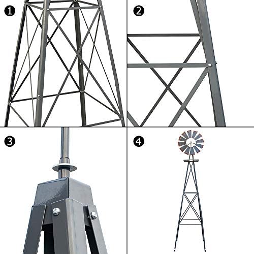 Garden Windmill for Yard Decor 8 ft, Tall Metal Windmill with Spinning Blades, Weather-Resistant Outdoor Windmill for Lawn, Farmhouse, Rustic & Farm Decor, Grey - Image 4