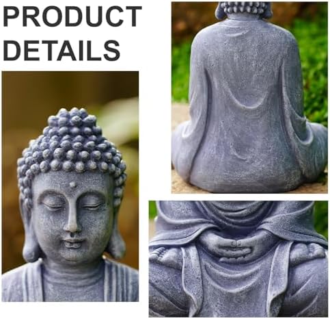 Goodeco 11.4" Meditating Buddha Statue Home Decor - Meditation Gifts for Room/Garden/Patio/Deck/Porch Yard Art Decoration, Zen Decor Buda Statues (Gray) - Image 4