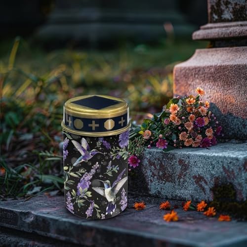 Poceacles Outdoor Solar Lights Solar Outdoor Candle Solar Cemetery Lights Water Resistant Fake Candle Solar Garden Stake Lights for Cemetery Grave Decorations, Hummingbird Hyacinth Leaf, Pack of 6 - Image 3