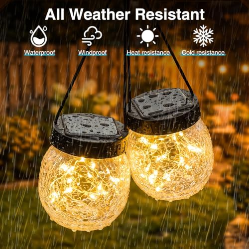 Kolpop Solar Lanterns Outdoor Waterproof 18 Pack, Hanging Solar Lights with 28 LED, Cracked Glass Hanging Globes for Garden Patio Fence Yard Christmas Tree Decoration,Warm White - Image 3