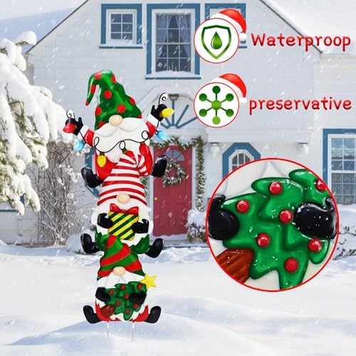 3 Pack Metal Christmas Yard Signs Decor for Multiple Stacked, Christmas Yard Stakes with Gnomes Fall Yard Decor for Outside Garden Yard Lawn Porch - Image 5