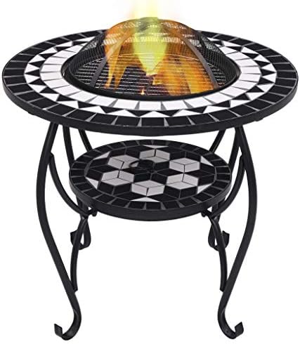 26.8 Inch Mosaic Fire Pit Table for Outdoor Patio, Steel Wood Burning Firebowl with Ceramic Tile Surface, Safety Mesh Cover and Poker Tool by Unknown