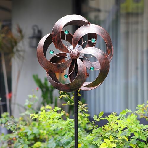 Solar Wind Spinner Improved 360 Degrees Swivel Multi-Color LED Lighting Glass Ball with Kinetic Wind Spinner Vertical Metal Sculpture Stake Construction for Outdoor Yard Lawn & Garden. by HDNICEZM