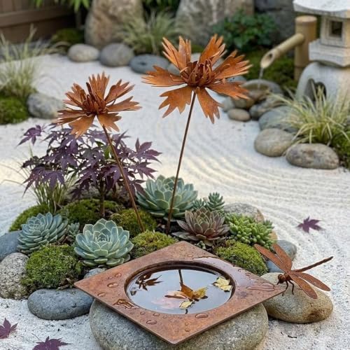 Rusty Metal Garden Stakes, 2PCS Rustic Flower Yard Art, Weather Resistant Metal Garden Decor for Flower Beds, Cottage Garden, Lawn, Patio and Planters - Image 3