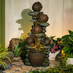 Bumilgar 5-Jug Rock Outdoor Water Fountain with LEDs, 60 in - Image 3
