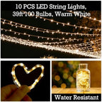 10 Pcs Solar String Lights Outside Warm White 8 Modes 39 ft 100 LED Outdoor Fairy Lights Waterproof Copper Wirel for Outside Patio Backyard Tree Garden Party Decor - Image 3