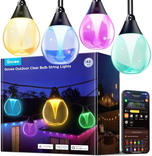 Govee Clear Bulb Outdoor String Lights, 48ft IP67 Patio & Backyard Lights by Unknown