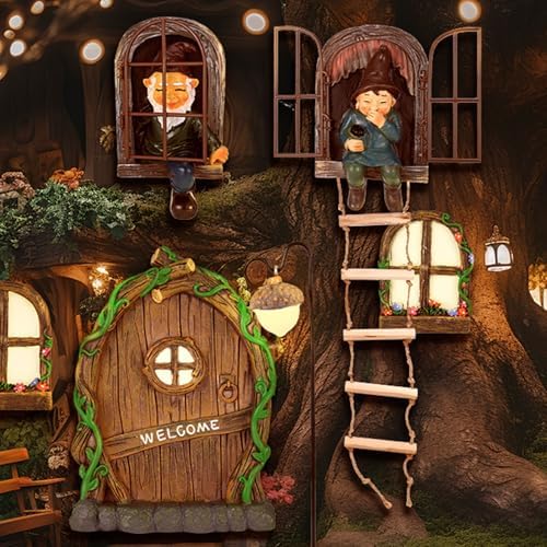 7 Pcs Fairy Garden Accessories Tree Hugger Gnome Statue Tree Faces - Image 4