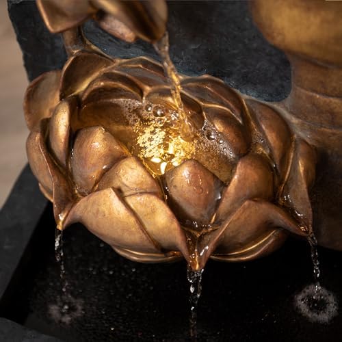 XBrand 30" H Zen Buddha Face Water Fountain w/LED Light & Pump, Indoor/Outdoor Freestanding, Relaxing Zen Décor, Bronze and Natural Grey Polyresin Fountain for Home Patio Garden Backyard - Image 3
