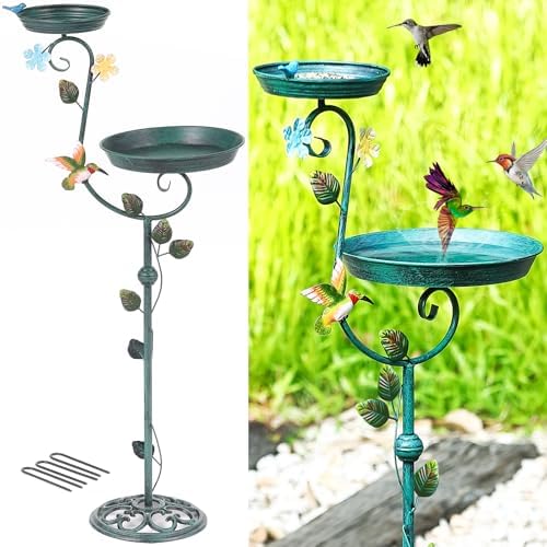 Bird Bath for Outside, 43" Tall Bird Baths and Feeders for Outdoors, Cast Iron Bird Bath and Feeder Combo, Metal Heavy Duty Birdbath Pedestal, Floral Decorative Birdbaths for Outdoor Garden by Aifeorzo
